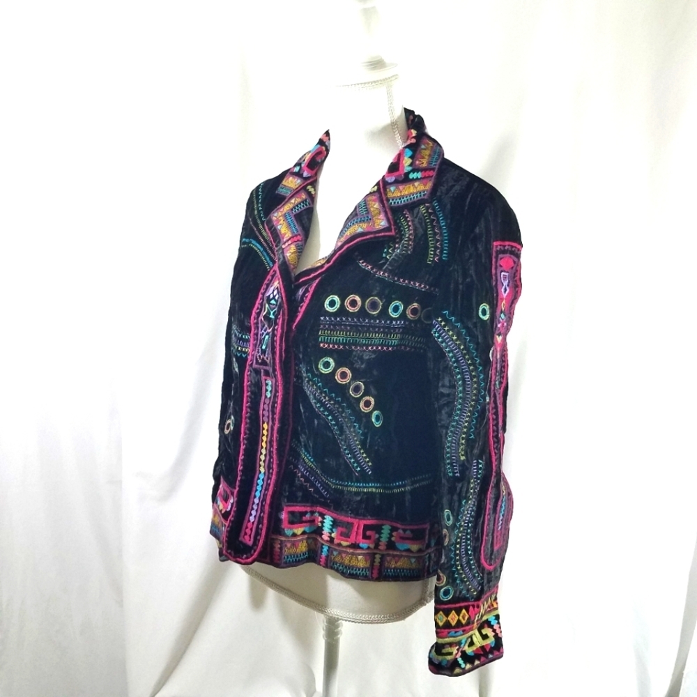 Coldwater Creek Velour Embroidered Jacket PS
